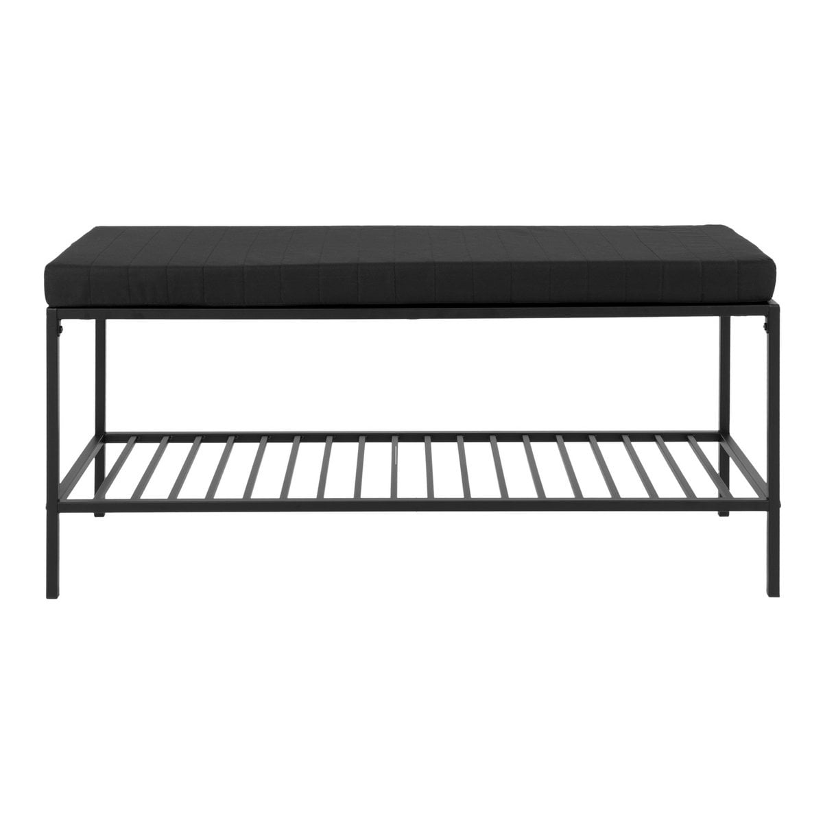 Banc Vita noir en acier avec siège rembourré dans une entrée moderne