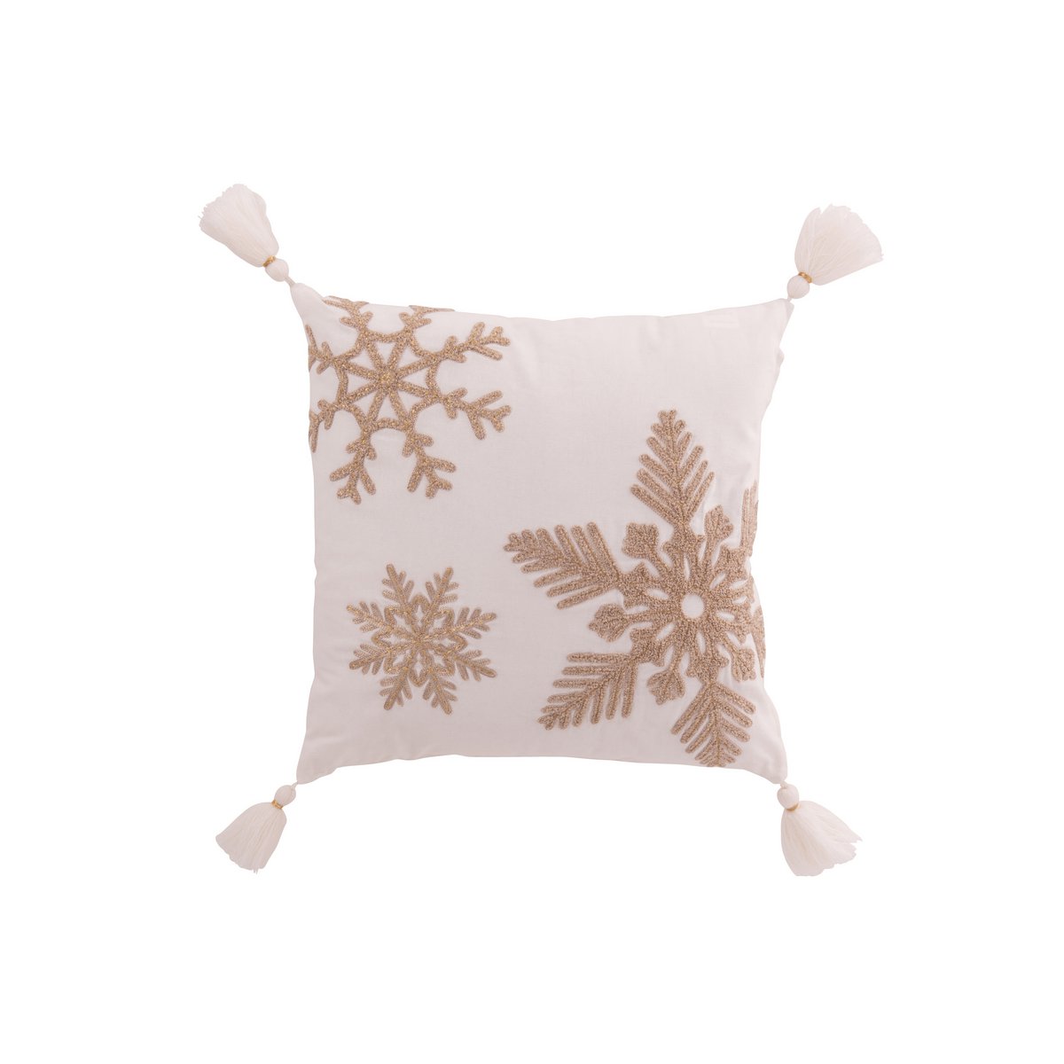 Coussin Flocon de neige J-Line placé sur un canapé scandinave