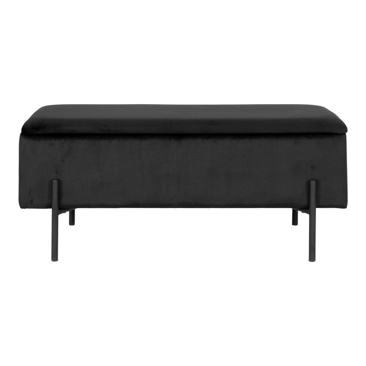 Banc Watford en velours noir avec pieds en métal, vue de face