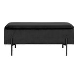 Banc Watford en velours noir avec pieds en métal, vue de face