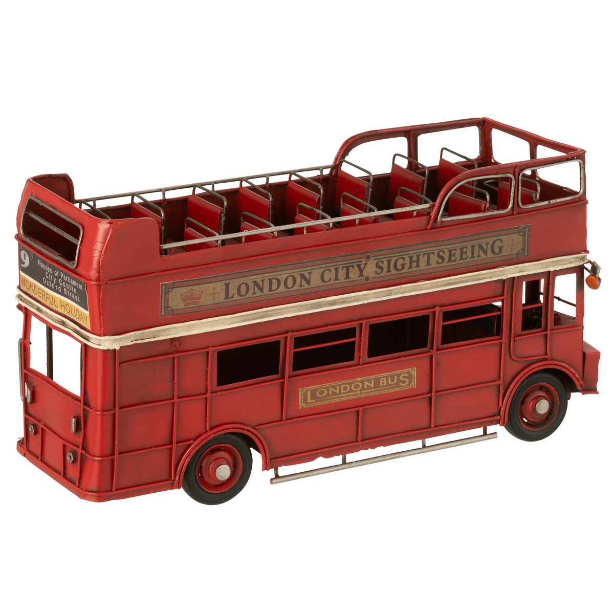 Décoration Bus Antique J-Line en métal rouge, vue de face