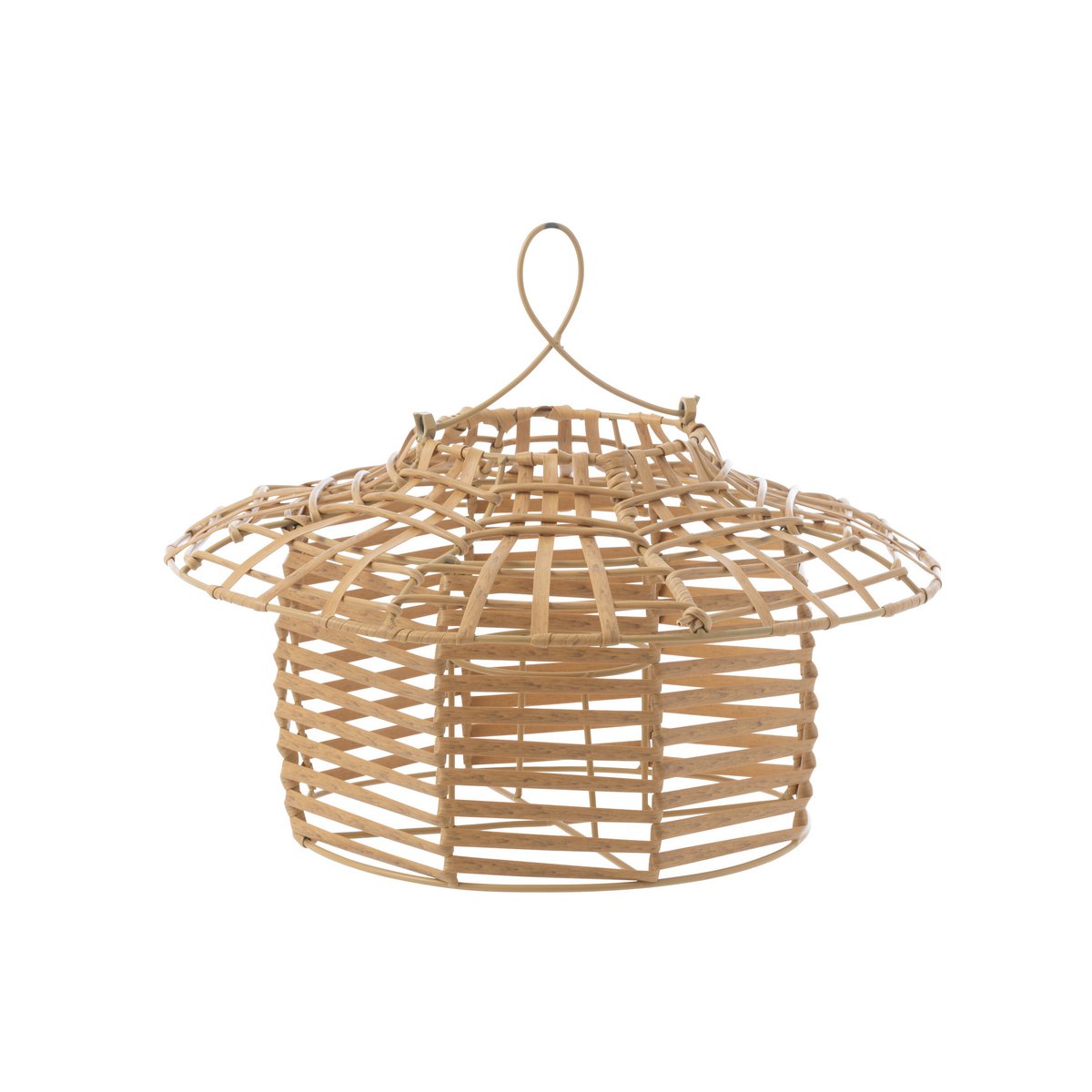 Lanterne J-Line en rotin naturel suspendue dans un salon moderne
