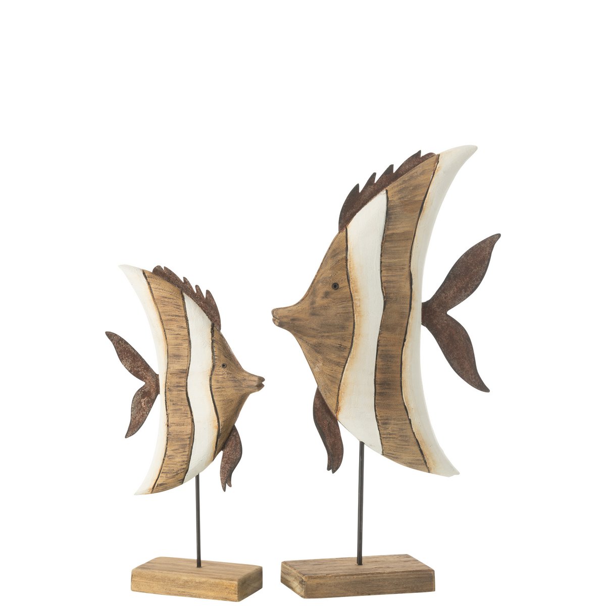 Poisson rayé J-Line en bois, décoration multicolore sur pied