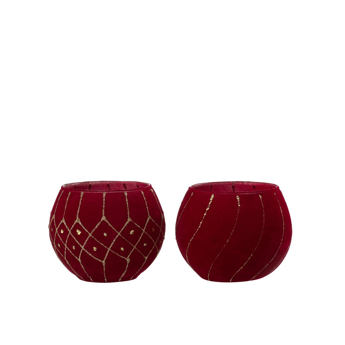 Bougeoir J-Line en velours rouge et or, vue de face