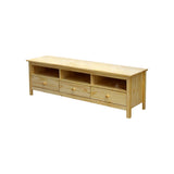 Buffet TV en bois de pin avec tiroirs et compartiments ouverts