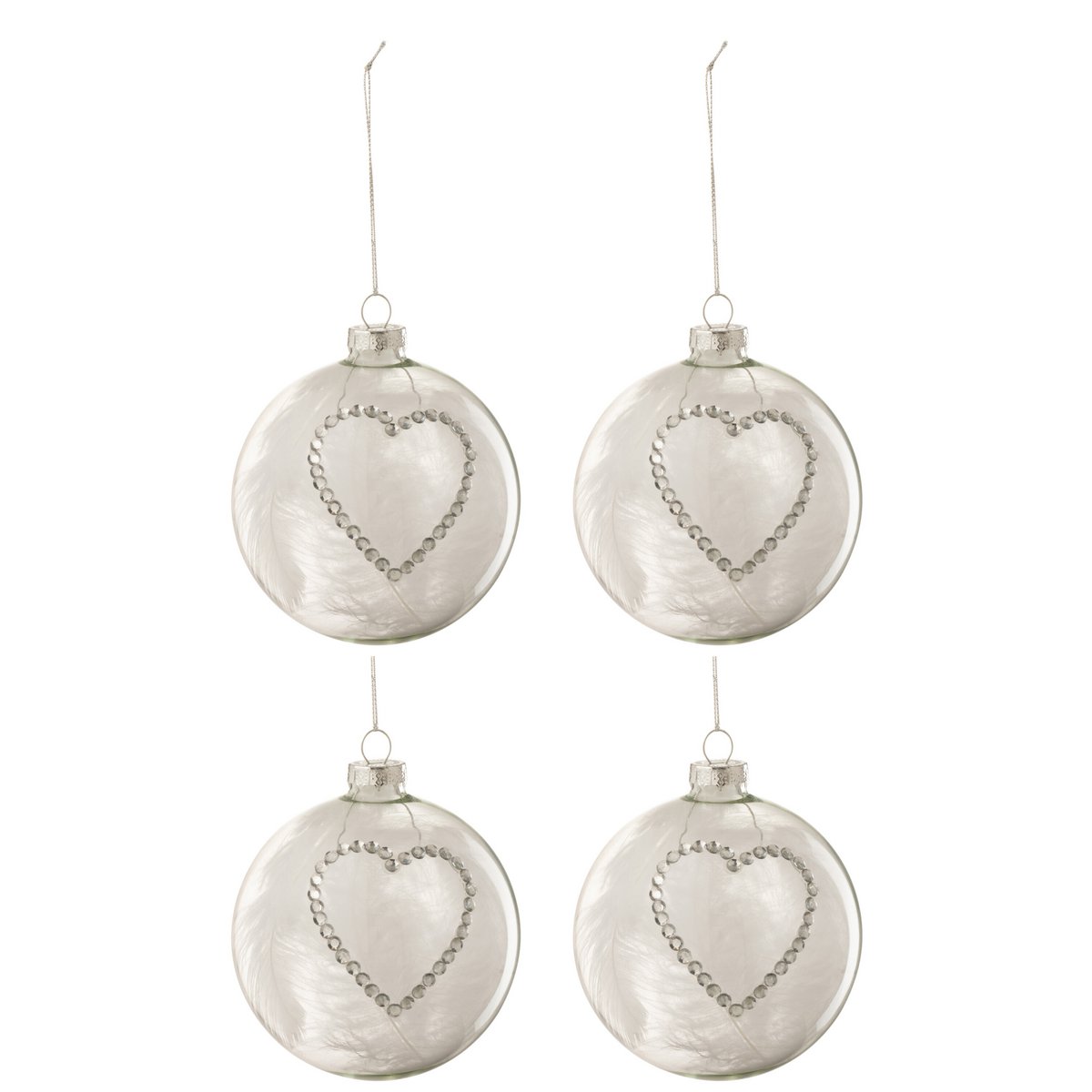 Boule de Noël Cœur en verre blanc et argent de J-Line, vue de face