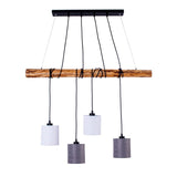 4 pendentif "Malte" en métal et en bois, avec parasols textiles en gris et blanc, socket e27, éclairage pour le salon, le bureau ou la table de chevet