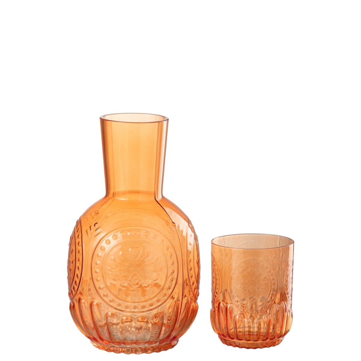 Carafe J-Line en verre orange avec verre Maya, design élégant