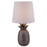Table en céramique "Pineapple", lampe de table en céramique avec glaçure de couleur argentée et écran de tissu blanc, avec douille E14, pour salle à manger, salon, couloir ou bureau, lampe de table de 45 cm de haut