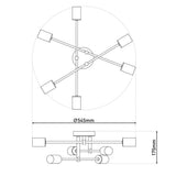 Plafond "modo" 6-flammes en métal en noir, versions or, prise E27, plafond pour salon, salle à manger, cuisine, couloir, couloir ou bureau avec un Øvon 54,5 cm