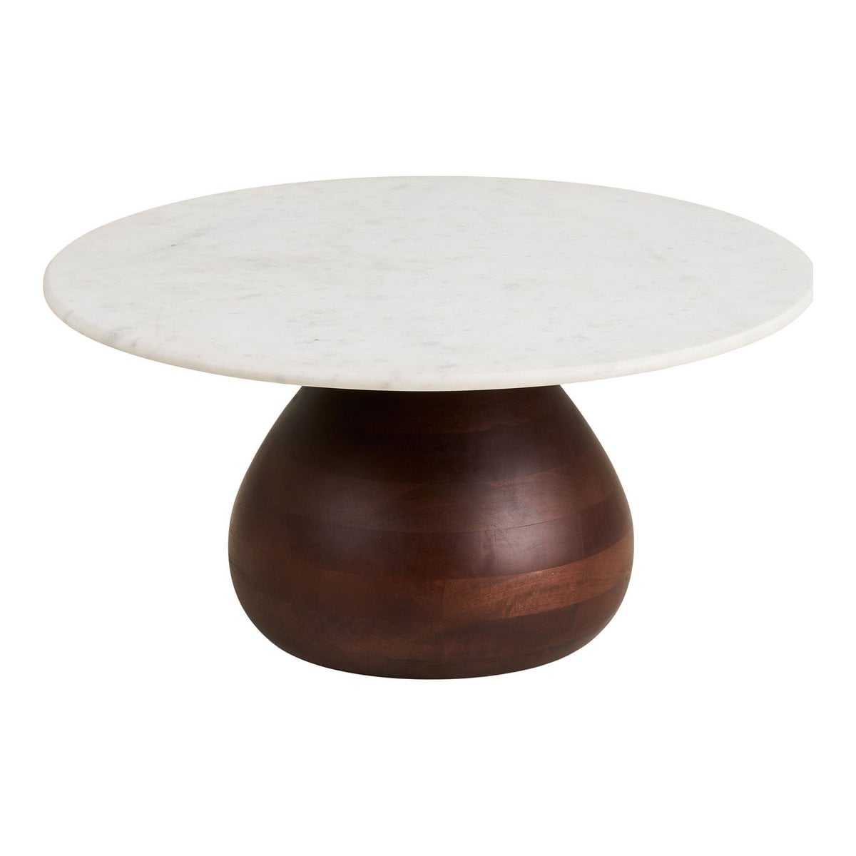 Table basse Heide en manguier et marbre, vue de face