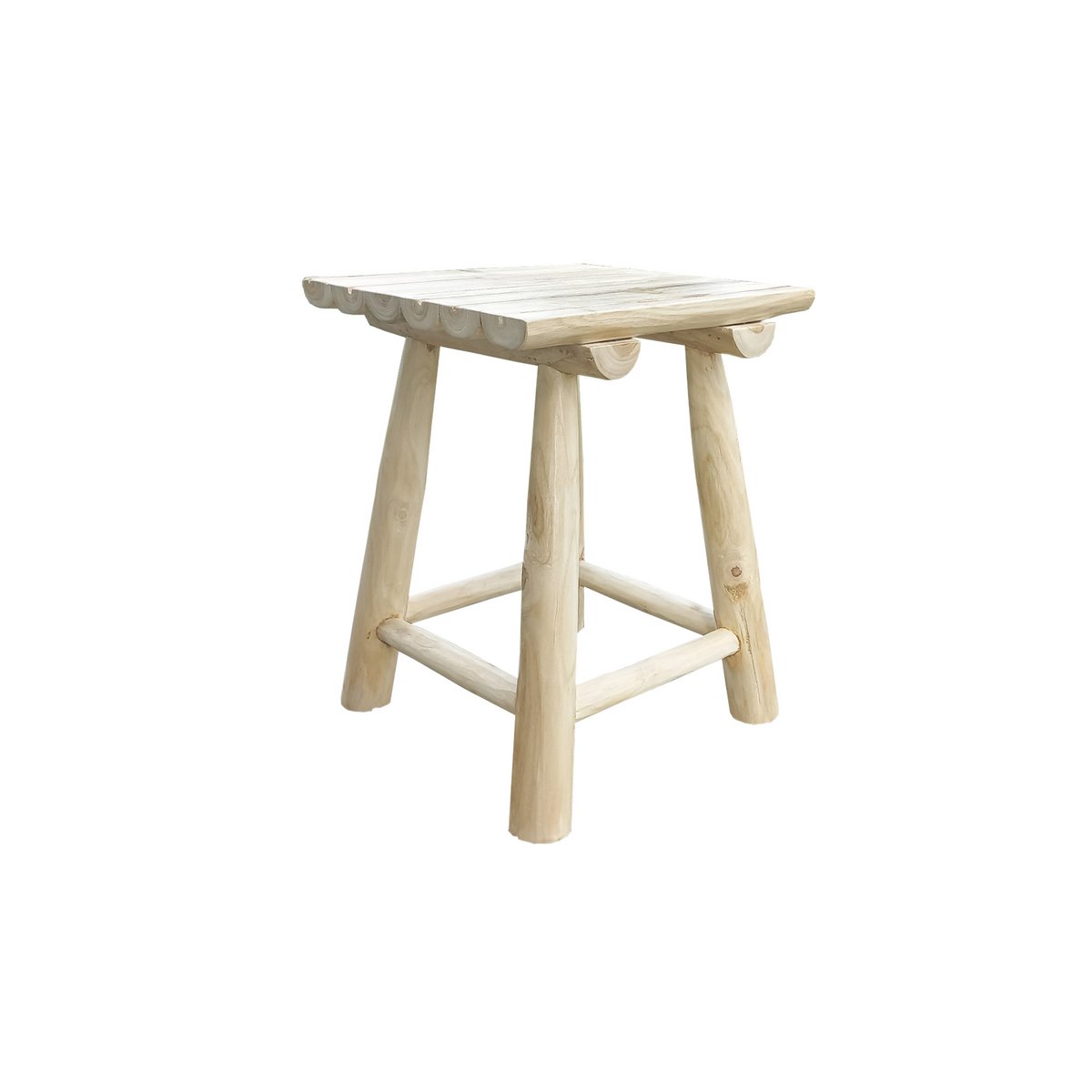 Tabouret en teck naturel avec finition marron, vue de face.