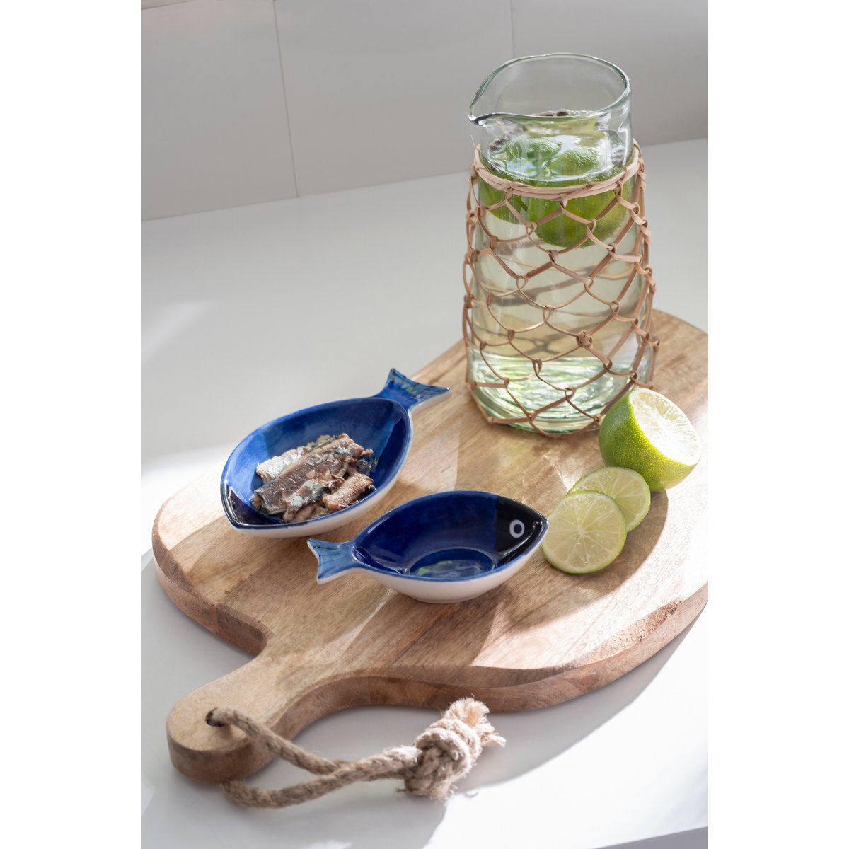 Carafe à tricoter J-Line en verre et roseau, design bohème élégant