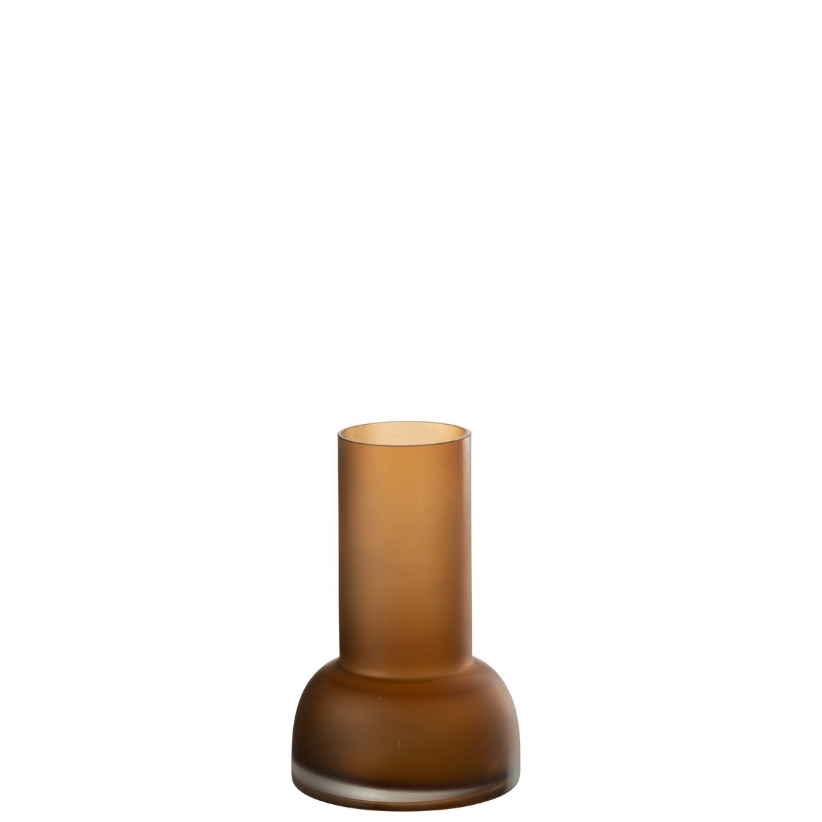 Vase Yoko en verre marron sur une table, décor chic et moderne.
