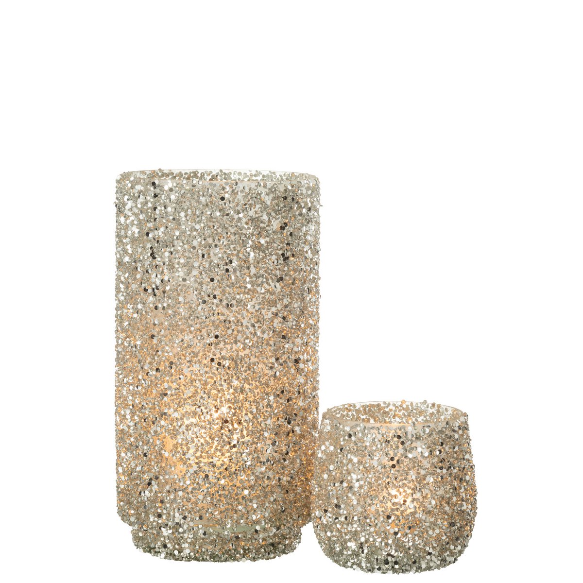 Lanterne J-Line Glitter sur une table en bois, décoration élégante