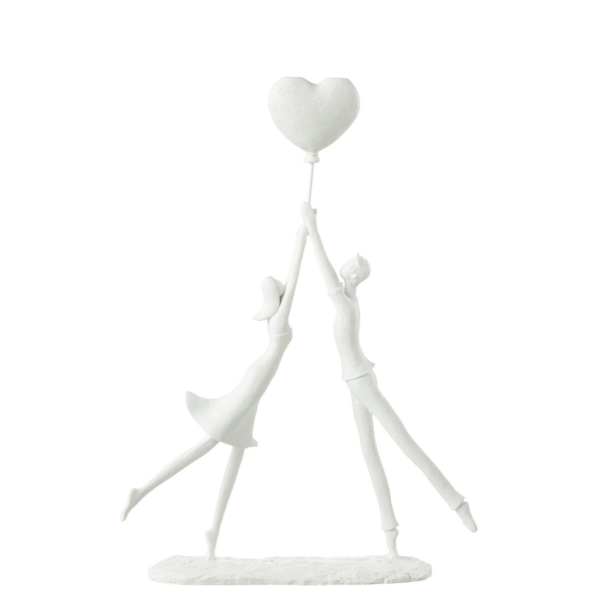 Couple Debout Coeur Ballon Poly Blanc - Figurine élégante en céramique
