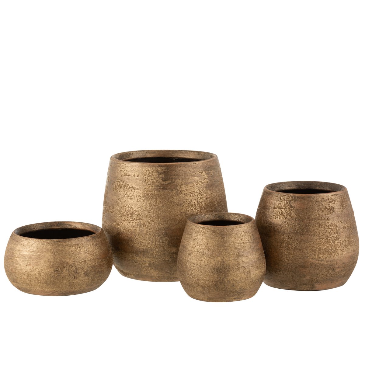 Pot de fleur J-Line en céramique dorée, vue de face avec texture inégale