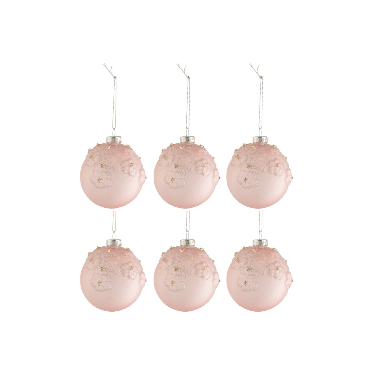 Boule de Noël J-Line en verre rose clair mat avec motif floral