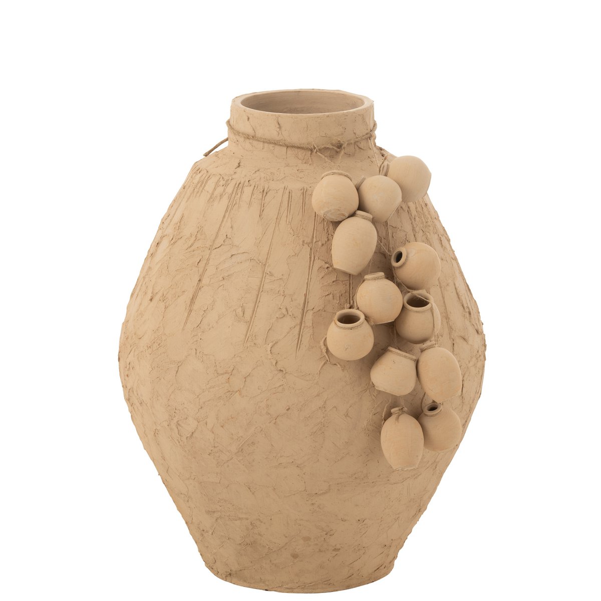 Vase J-Line Kermits naturel, vue de face avec pots suspendus
