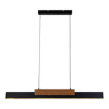 La lampe à pensionnaire LED "Wiebke" se compose de métal et de bois (MDF) en noir et marron. C'est environ. 120,5 cm de long, environ. 6 cm de large et jusqu'à environ. 150 cm de haut. Hauteur réglable, avec lampe intégrée, dimmable, avec effet de mé