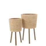 Pots de fleurs ronds J-Line en rotin, vue de face