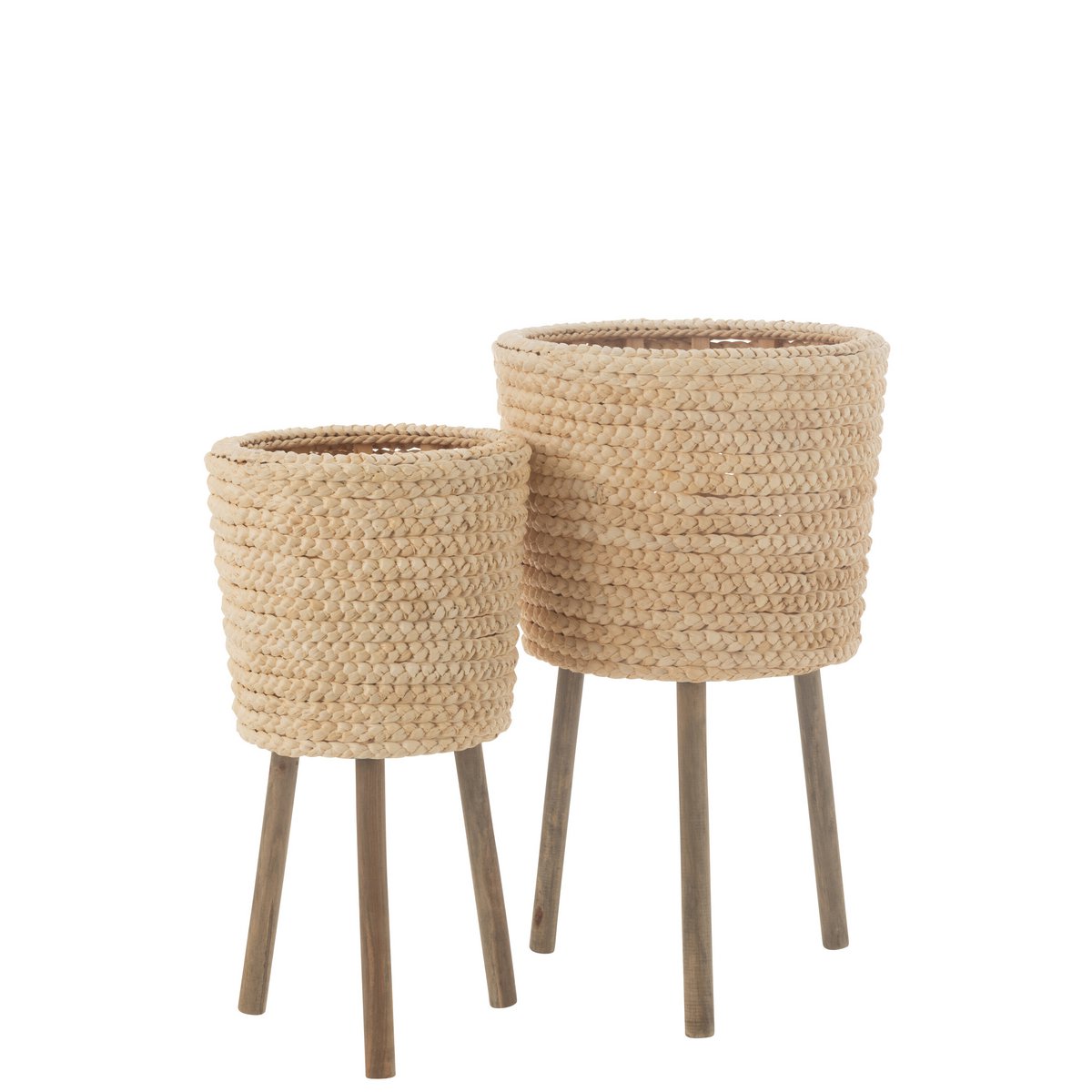 Pots de fleurs ronds J-Line en rotin naturel, vue avant