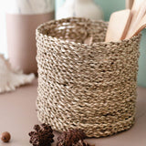 Petit panier en jonc de mer BHINNEKA | Panier à plantes | Panier Boho tissé | Jardinière | Panier décoratif | Petit panier de rangement | Panier à fleurs rond