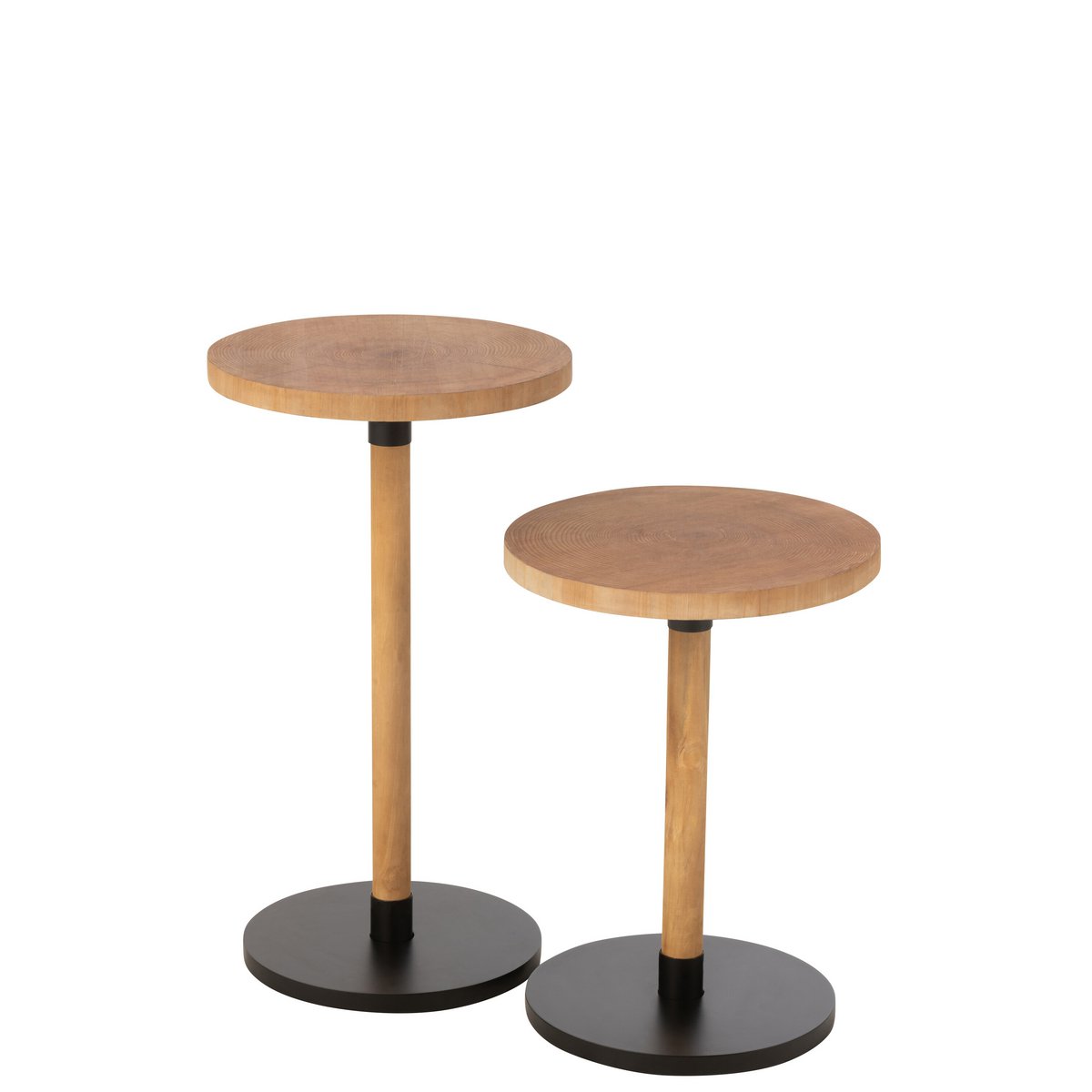 Set de 2 tables d'appoint Ron en bois noir naturel, vue de face