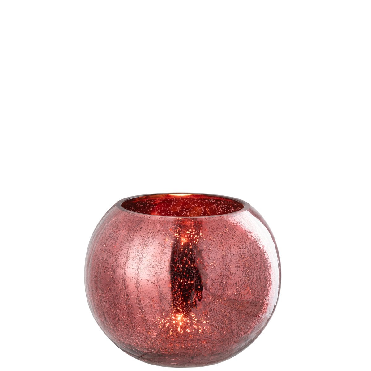 Photophore J-Line en verre craquelé rose, vue de face