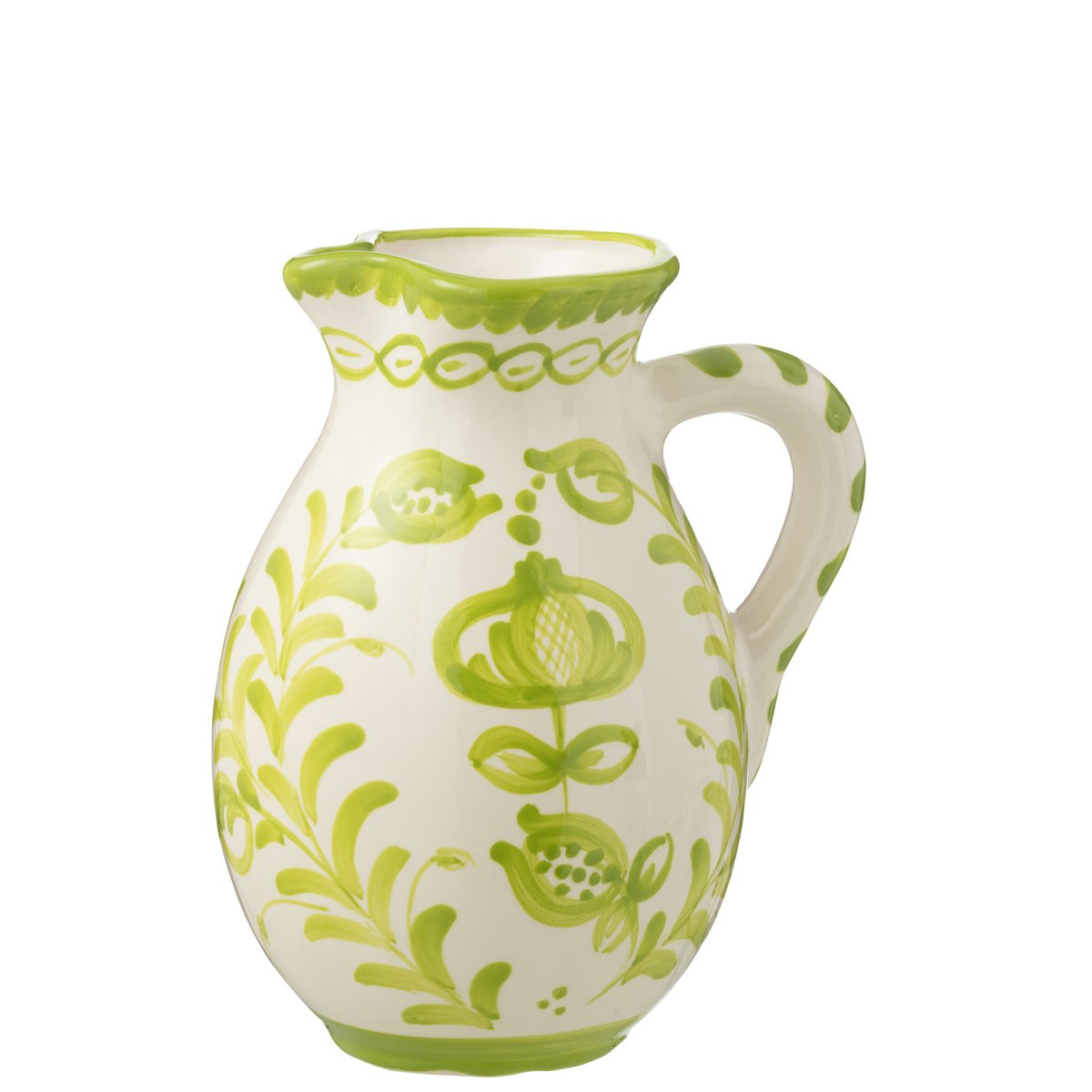 Jug Grenade J-Line en céramique blanche et verte, vue de face