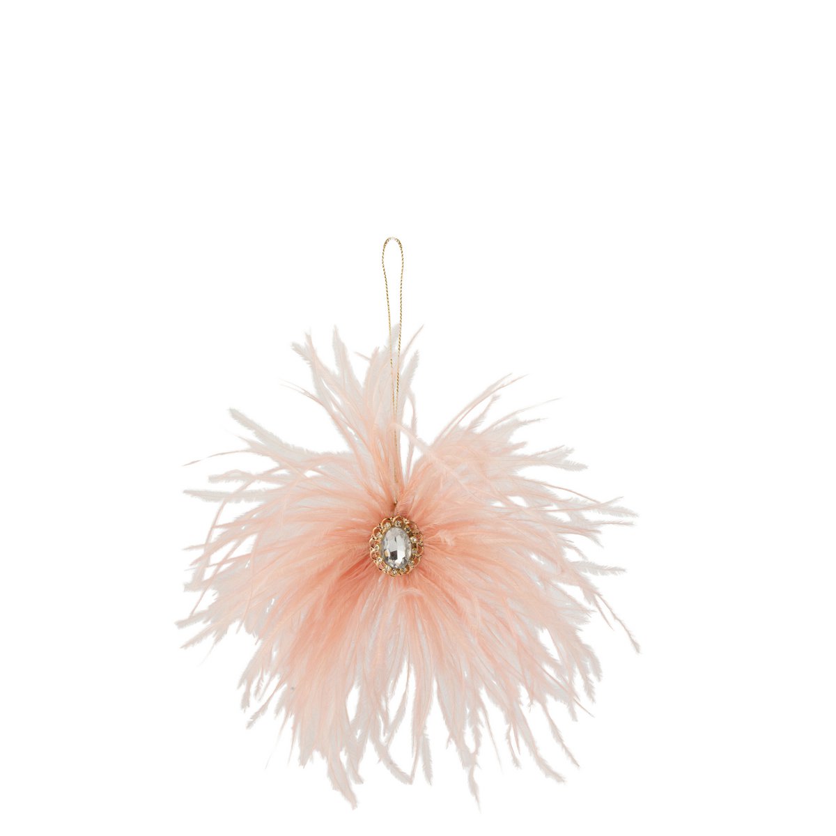 Détail du pendentif J-Line Plume + Stone, mettant en valeur les plumes et la couleur saumon.