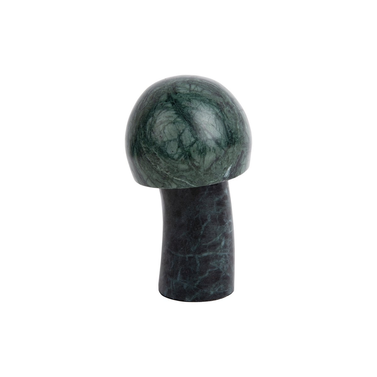 Statue Champignon en marbre vert sur fond blanc, vue de face