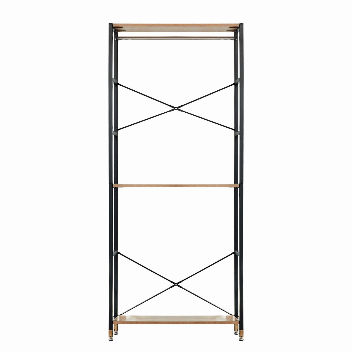 Étagère murale en métal et MDF avec décor en acacia, vue de face