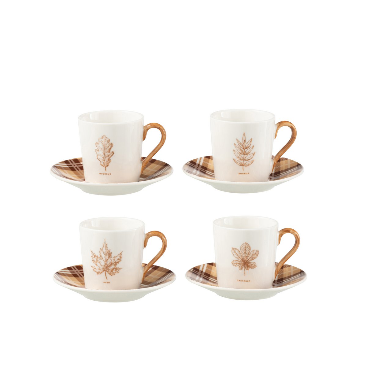 Tasses J-Line en céramique marron, mise en scène sur table