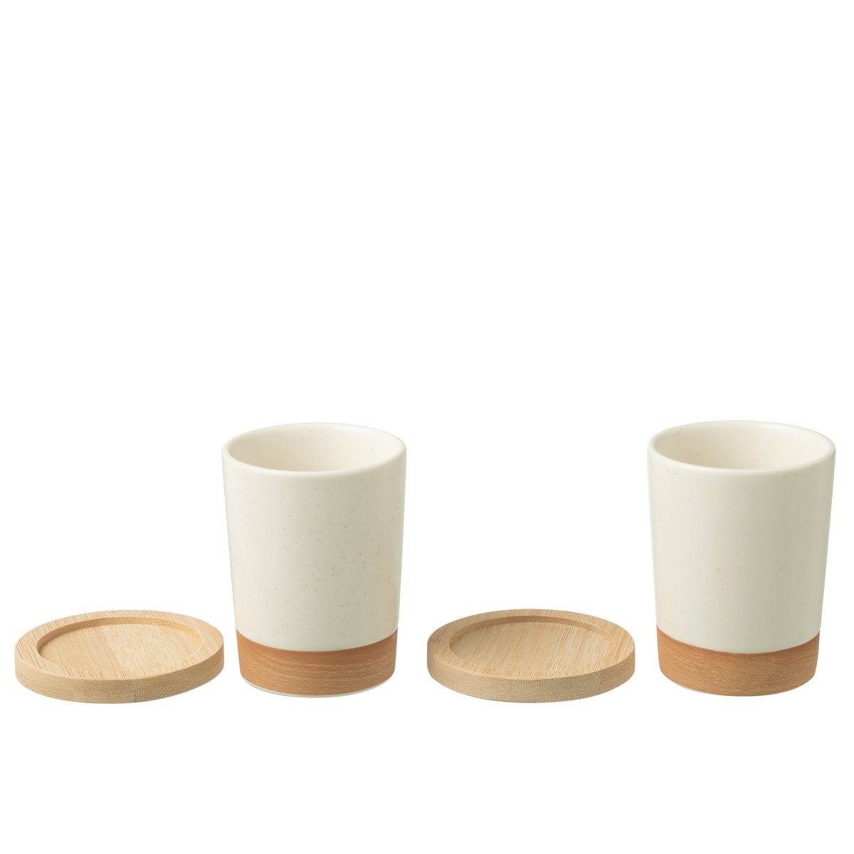 Boîte décorative J-Line en céramique blanche avec socle en bambou naturel