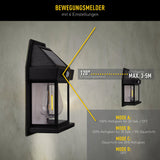 2 Définir la lampe murale solaire "Mira" env. 17 cm de haut, en plastique noir résistant aux intempéries, LED intégrée en blanc chaud, y compris le détecteur de mouvement et le capteur crépusculaire