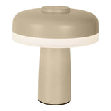 Table sans fil "PilU", 16,5 cm de haut, au-dessus de Ø de 15 cm, métal dans la couleur Frost Allmond, plastique blanc, LED intégrée, 280 lumens, dimmable par capteur tactile, blanc chaud blanc