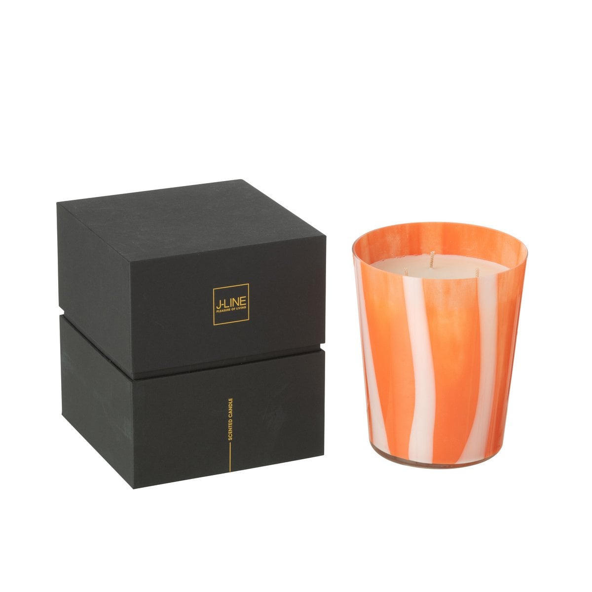 Bougie parfumée J-Line Noa Strepen en verre orange, vue de face