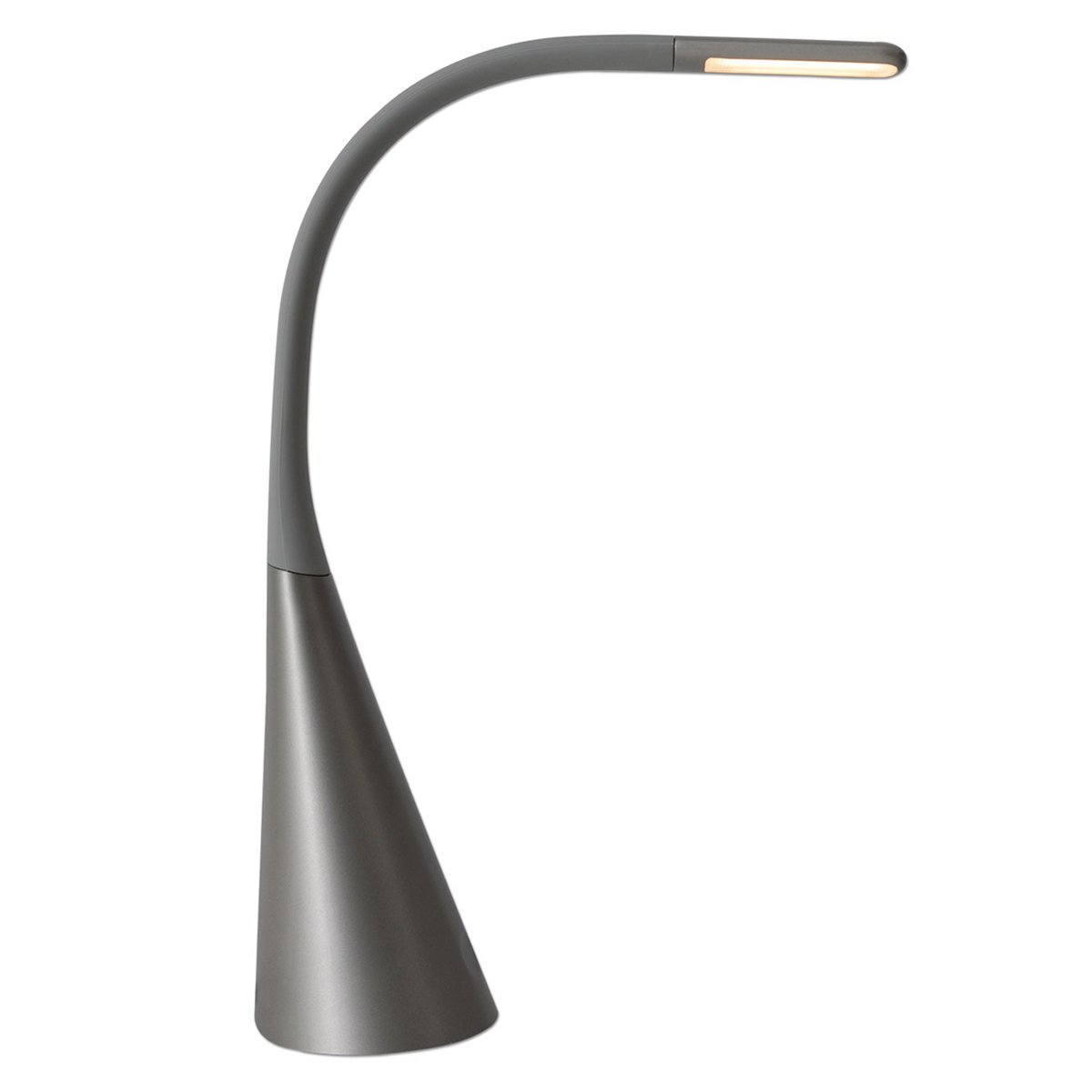 Lampe de table à LED Alf avec bras métallique gris et éclairage chaleureux