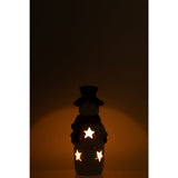 Détail du photophore Bonhomme de Neige J-Line, matériaux polyresine.