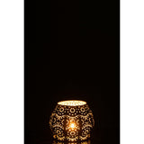 Photophore J-Line en métal et verre jaune, décor élégant sur table.