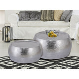 Table basse 2 Set Dakar autour de Ø 55/43 x H 30/28 cm en aluminium argenté martelé