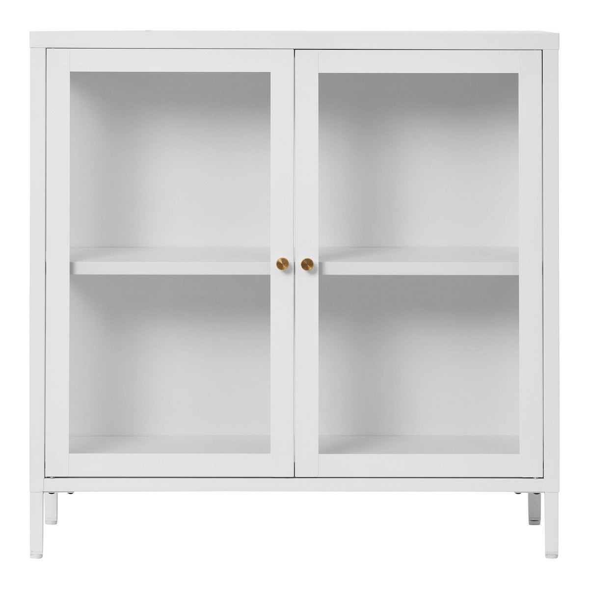Armoire Dalby avec portes vitrées en acier blanc, vue de face