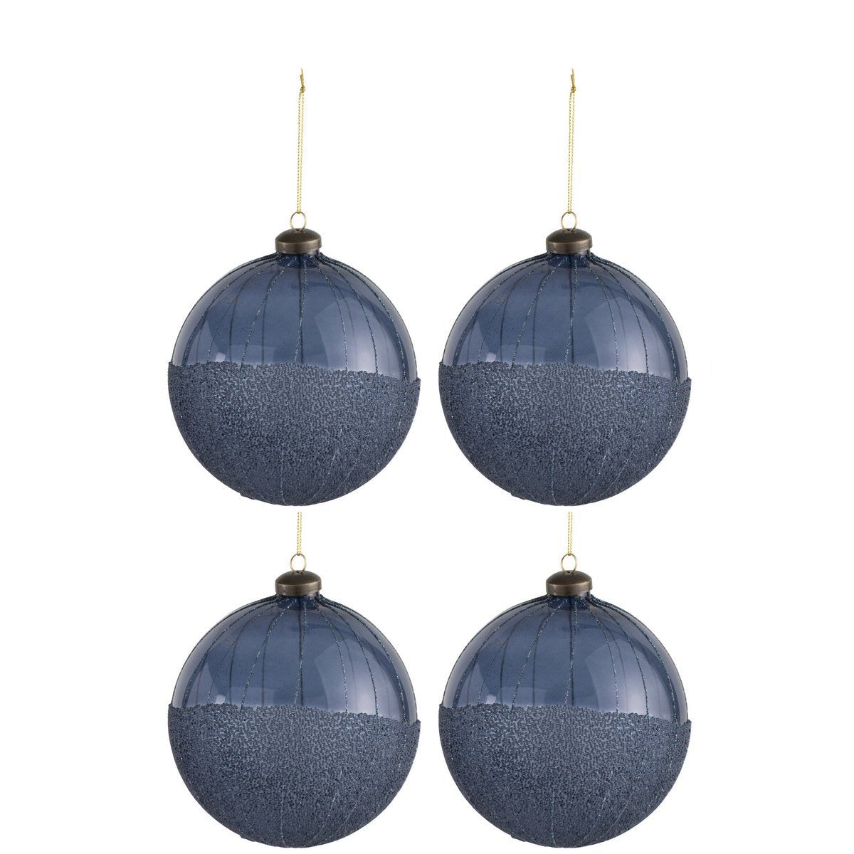 Boules de Noël en verre bleu J-Line, boîte de 4, sur fond blanc