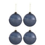 Boules de Noël en verre bleu J-Line, boîte de 4, sur fond blanc