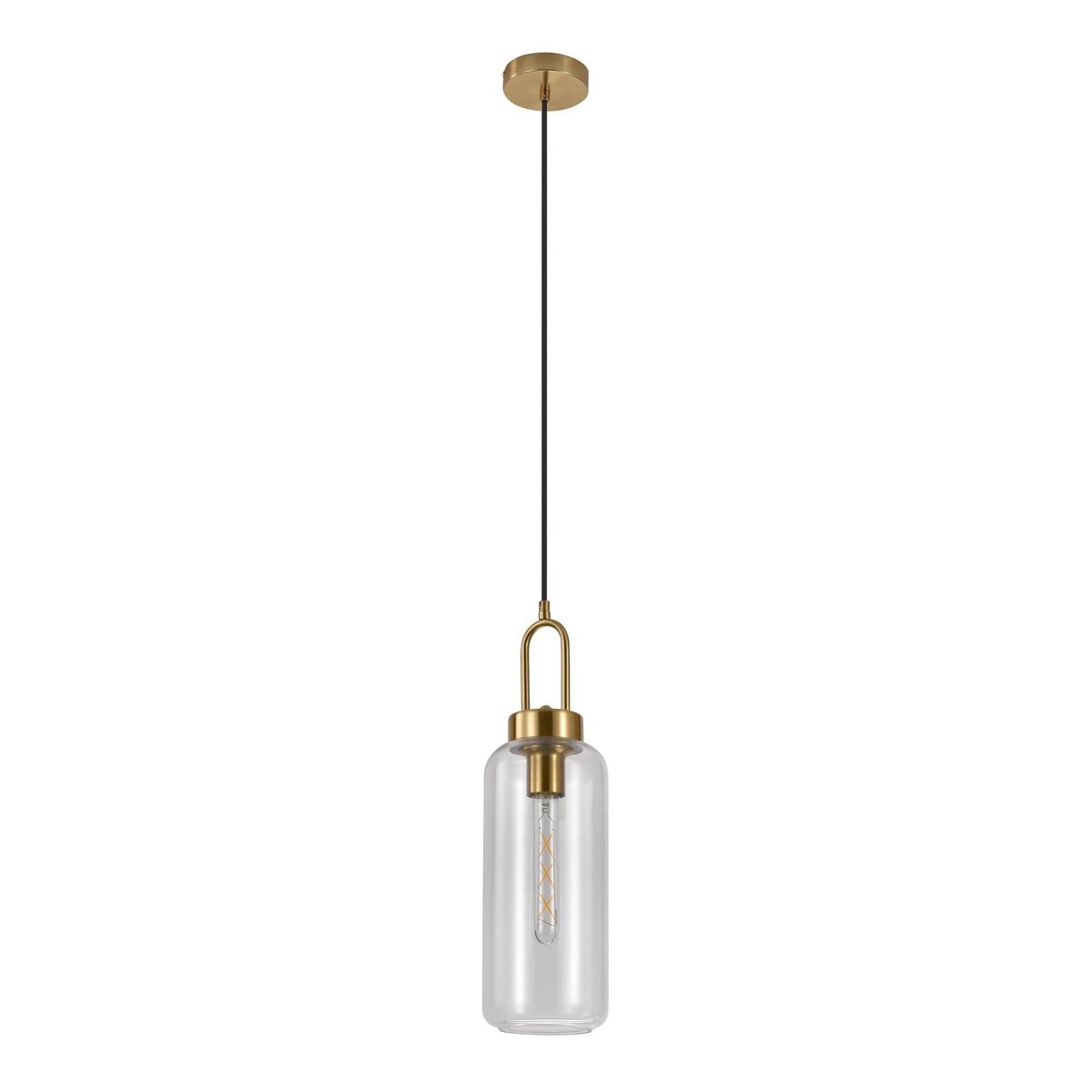 Suspension Luton avec abat-jour en verre transparent et douille en laiton