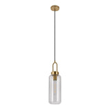 Suspension Luton avec abat-jour en verre transparent et douille en laiton