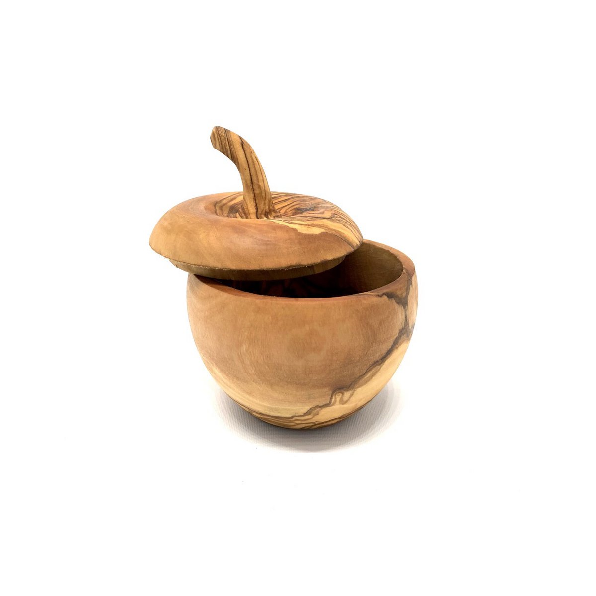 Boîte en bois d'olivier en forme de pomme avec un beau grain
