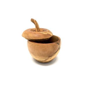 Boîte en bois d'olivier en forme de pomme avec un beau grain