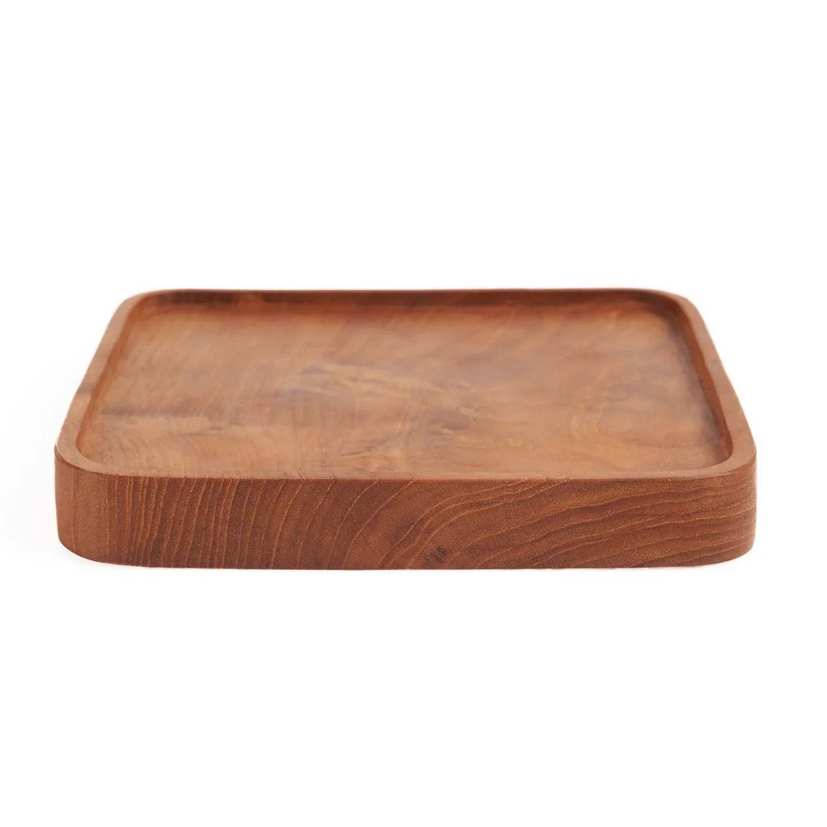 Assiette carrée en teck naturel - mise en scène sur table
